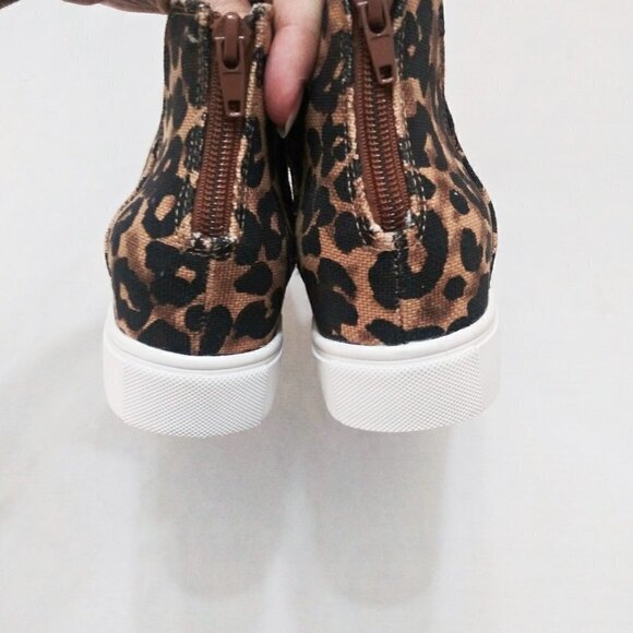 STEVE MADDEN Claud Leopard Print Back Zip Bootie High Top Wedge Sneaker Sz 5 NEW - Picture 8 of 12